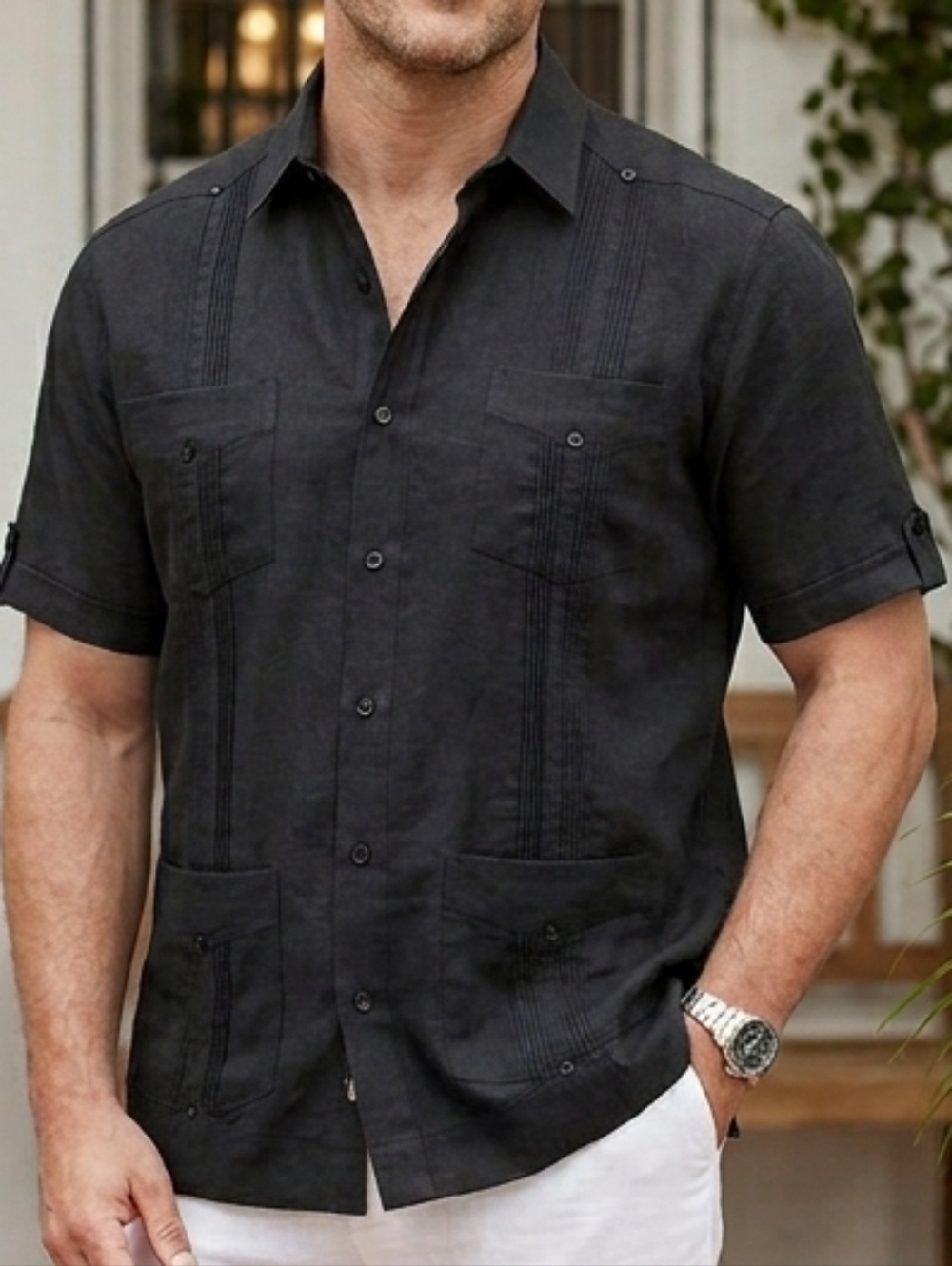 Cubavera Mens Black guayabera  Button Down Short Sleeve Shirt Sz.XL